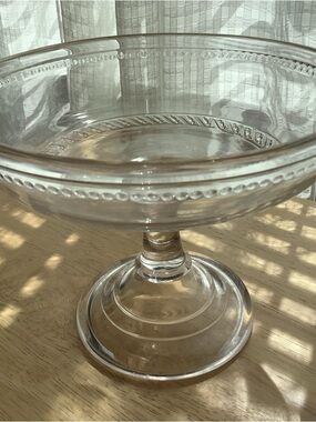 Vintage compote dish..clear glass with etched design